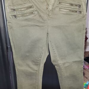 Women’s Olive Green Zip-Accent Skinny Jeans